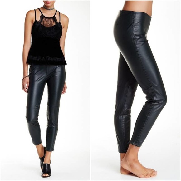 Free People Pants - Free People Vegan Leather Black Zip Ankle Legging Size 4 Moto Stretch Waist Pant